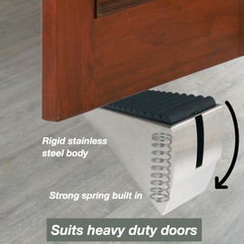 Adjustable Large Door Stopper with Strong Spring Inside, Heavy Duty Door Stop for Bottom of Door, 3Inches Tall Door Stoppers, Stainless Steel Door Wedge, Doorstop for Heavy Doors Silver