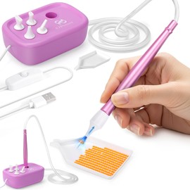 PP OPOUNT Diamantkunst Vakuumstift mit 4 Bohrspitzen, Elektrischer Diamantmalstift mit Vakuumpumpe - Integrierte Aufbewahrung, Diamantkunstwerkzeuge für Diamantmalerei, 2 Aufbewahrungsschalen (Lila)