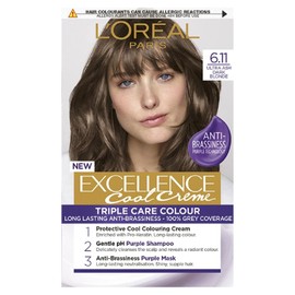 L'Oréal Paris Excellence Cool Crème Permanent Hair Dye, Radiant At-Home Hair Colour with up to 100% Grey Coverage, Pro-Keratin, Up to 8 Weeks of Colour, Colour: 6.11 Ultra Ash Dark Blond