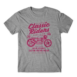 Classic Riders T-Shirt. Motorcycle Biker 100% Cotton Premium Tee New Grey (XXL)