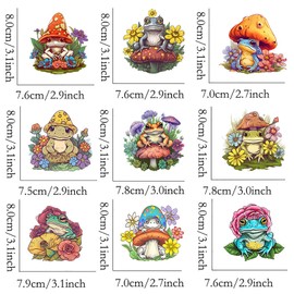 9Pcs Flower Mushroom Frogs Iron On Transfer Patches DIY Iron On Decals Heat Transfer Vinyl Stickers for Clothes T Shirts Bag Pillow Covers Appliques