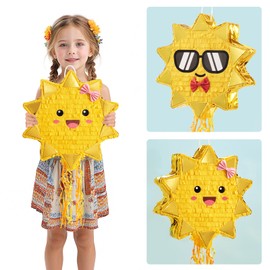 WERNNSAI Sun Pinata-Sunshine Party Decorations pull string Sun Pinata with Blindfold and Bat for Girls Kids Sun Brithday Baby Shower Summer Party Game Supplies