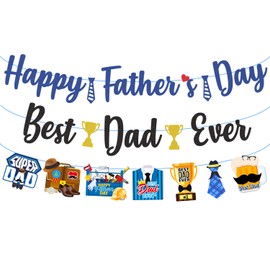 Fathers Day Glitter Banner Decorations, Best Dad Ever Banner for Happy Father's Day Party Decorations Papa's Day Party Supplies