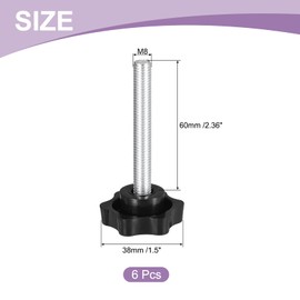 QUARKZMAN Pack of 6 M8 x 60 mm Star Handles, Plastic Hex Clamping Knob Screw, Hand-Tight, Replacement Knob for Parasol Stand, Replacement Knob