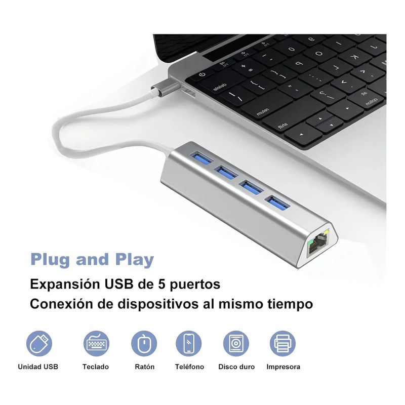 BAKEWAY Adaptador USB-C a Ethernet Gigabit 5 en 1 Hub