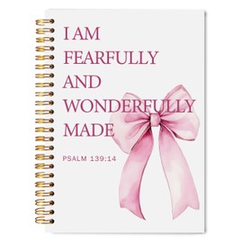 WNAGT Coquette Pink Bow Christian Spiral Notebook Journal 5.5x8.3, Fearfully and Wonderfully Made Bible Verse Journal, Psalm 139:14 Religious Scripture Journaling Notebooks