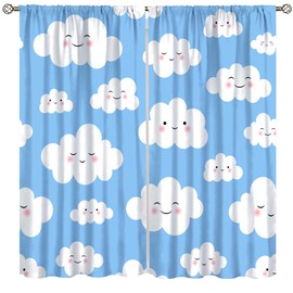 Cartoon Cute Cloud Blue Curtains Blackout Rod Pocket Curtain Printed Thermal Insulated Noise Reducing Living Room Bedroom Window Drapes 42x45 Inch, Style-7