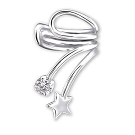 Ear Cuff with a Star and Crystal Stone - 925 Sterling Silver Climber Clip On