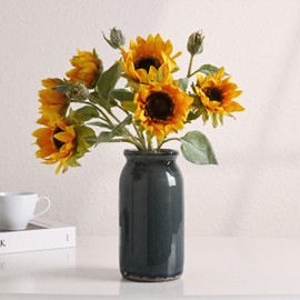 VICTOR & TERESA Rustic Blue Vase for Home Decor, Ceramic Vases for Flowers, Modern Farmhouse Decorative Vases for Pampas Grass,Table Accent, Mantel, Living Room,Bookshelf, Centerpieces, 7.9''