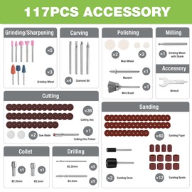 WORKPRO Cordless Rotary Tool, 8V Rotary Tool Kit with 117 Accessories, 6 Variable Speed, Type-C Charging, LED Work Light, Power Rotary Tool for Sanding, Polishing, Engraving, Drilling, Cutting, DIY