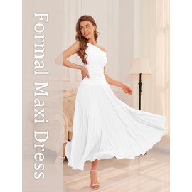 Bbonlinedress White Wedding Maxi Prom Cocktail One Shoulder Pleated Dress Women Wedding Guest Bridal Shower Homecoming Dresses White M