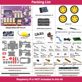 Adeept AWR 4WD Smart Robot Car Kit for Raspberry Pi 5/4B/3B/3B+(Board Not Included), Line Tracking, Obstacle Avoidance, Servo Motor, USB-C Charging, OpenCV Python DIY Robotics