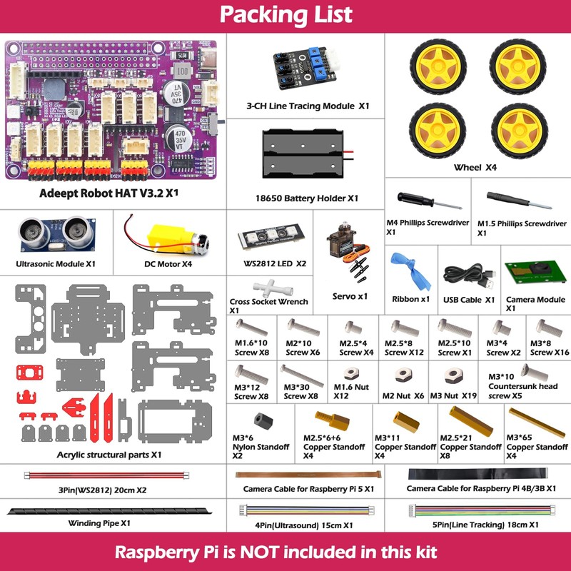 Adeept AWR 4WD Smart Robot Car Kit for Raspberry Pi