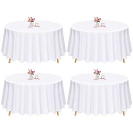 Pesonlook 4 Pack White Round Tablecloth 90 Inch, Polyester Table Cloth for Round Tables, Washable Table Cloth Stain and Wrinkle Resistant Decorative Table Cover for Wedding Party Dining Banquet