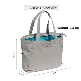 ESVAN Yoga Tote Bag for Women Shoulder Bags Drawstring for Office Workout Travel Carryall Pilates Gym and Beach (Nylon Light Gray)