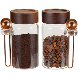 Patoper 8oz Small Glass Spice Jar with Spoon Coffee Sugar Container Airtight Food Storage Canisters Bottle for Kitchen Seasoning Tea Herb Overnight Oats Bar(2×250ml(8.4oz))