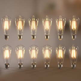 Jensense Edison Bulbs 6W E26 LED Bulb 60 Watt Equivalent, Vintage LED Light Bulbs CRI90+ ST19, Dimmable Clear Light Bulbs, 2700K Soft Warm White 12 Pack