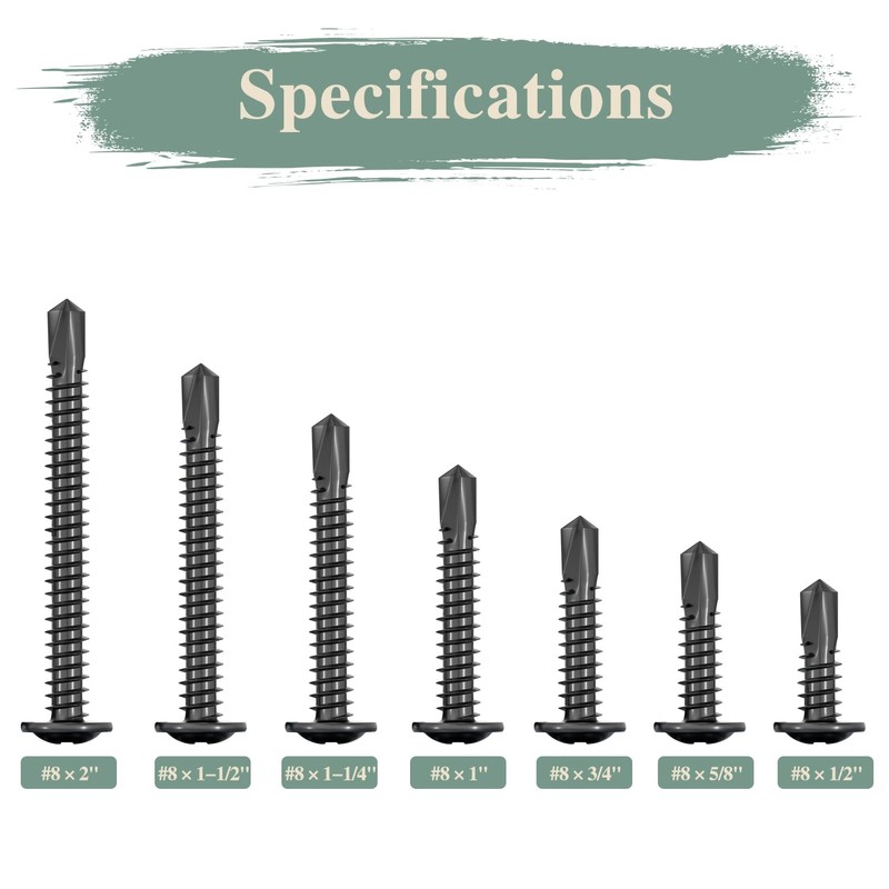 GOHODOMINO #8×2" Sheet Metal Screws 100Pcs 410 Stainless Steel Truss