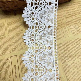 Width:9cm No Elastic Embroidered Lace with Flower Motif, Accessory Table Cover, Curtain, Wedding Dress, DIY, Outfits Decoration(1 back 2 yards) (White)