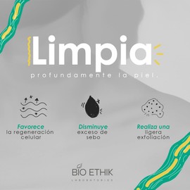 Bio Ethik Gel dermolimpiador Facial 240 ml | jabon limpiador facial, limpiador diario para piel mixta, grasa o con acné |Gel limpiador Facial| 240 ml.
