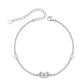 925 Sterling Silver Celtic Knot Bracelets for Women Infinity Love Heart Dainty Bracelet for Teen Girls Summer Beach Mother's Day Jewelry Gifts for Mom Daughter, 6.2+2 inches, Silver, Cubic Zirconia