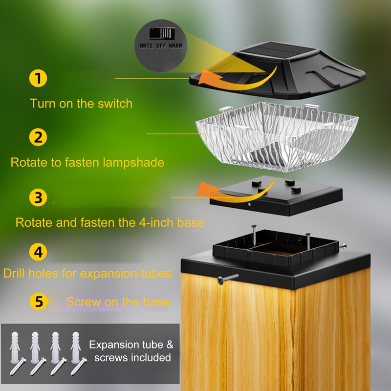 Outdoor Waterproof Solar Pillar Light Patio Garden Fence Gate Post