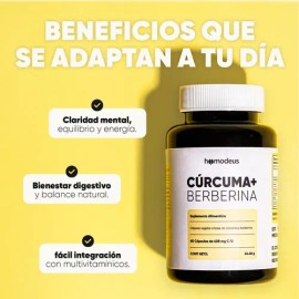 Cápsulas de Cúrcuma y Berberina Homodeus para Bienestar Articular y Equilibrio Diario, Suplemento Vegano Sin Sabor, 60 Unidades