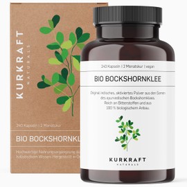 Kurkraft® Activated Fenugreek, Organic Certified & Laboratory Tested, Vegan, 2,400 mg (600 mg per capsule), 180 Capsules, No Additives, Carefully Made in Germany