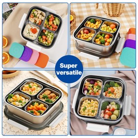 ENCYS Snackle Box Container Stainless Steel Conntainers with Lids 5 Pack,Large Stainless Steel Container(1.5qt) and Set of 4 Snack Containers,Convenient to Carry,Suitable for Picnics and Travel