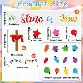 Lonfliness Christmas Religious Bulletin Board Decoration Christian Faith Classroom Decoration Xmas Bulb We Shine for Jesus Cutout for Sunday School Classroom Chalkboard Wall Border Church Winter Decor