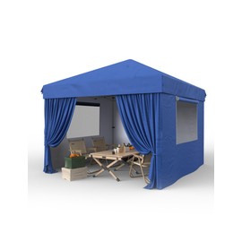 GarveeLife 10'x10' Pop Up Canopy Tent with 4Pcs Sidewalls, Portable Instant Commercial Canopy with 4 Stakes, 4 Ropes, 4 Sandbags for Farmers' Market, Patio, Outdoor, Camping, Blue