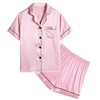 SWOMOG Silk Satin Pajamas Set Short Sleeve Button-Down PJs Two-Piece