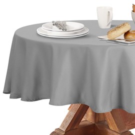 Obstal 210GSM Round Table Cloth, Water Resistance Microfiber Tablecloth, Decorative Fabric Circular Table Cover for Outdoor and Indoor Use (Silver, 70 Inch Diameter)