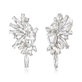 EVER FAITH Wing Crystal Clip-On Earrings Fashion Statement Earrings Art Deco Colourful Marquise Drop Bridal Dangle Clip On Earrings for Women Clear Silver Tone, Crystal