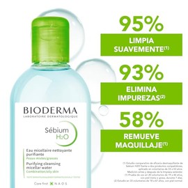 BIODERMA, Agua Micelar, Sébium H2O, Desmaquillante para Piel Grasa, Remueve Impurezas y Controla el brillo, 250ML