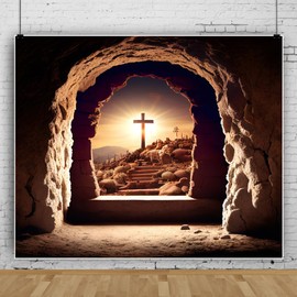 DASHAN 10x8ft Easter Tomb Backdrop Crucifix God Bless Photo Backdrop Resurrection of Jesus Backdrop Christian Holy Light Background Jesus Christ Baptism Backdrop Decorations Church Photo Booth Props