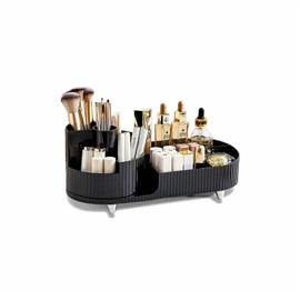 Cosmetic Storage Box, 360° Rotating Beauty Storage Piece, Multifunctional Compartment, Suitable for Any Living Environment, Such as Bedroom, Bathroom, Dressing Table, Countertop (Black)