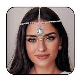 Formery Rhinestone Head Chain Silver Teardrop Crystal Forehead Headpiece Wedding Hair Accessories for Women