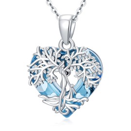 TRISHULA Baum des Lebens Halskette 925 Sterling Silber Herz Kristall Anhänger Lebensbaum Kette Mutter Tochter Halskette Baum des Lebens Schmuck Geschenk für Frauen Mama Oma