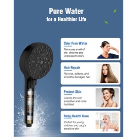 Filtered Shower Head with Handheld Matte Black, BOWGER 6 Modes High Pressure Shower Heads with Power Wash Mode and Hard Water Filter, Detachable Hand Held Showerhead Set with Extra Long Hose