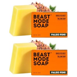 Beast Mode Soap para Hombres, Paleo Pine, Paquete de 2 Barras – Jabón de Sebo Natural de Vacas Alimentadas con Pasto, Mezcla Exfoliante de Arena, Hecho A Mano, No Tóxico