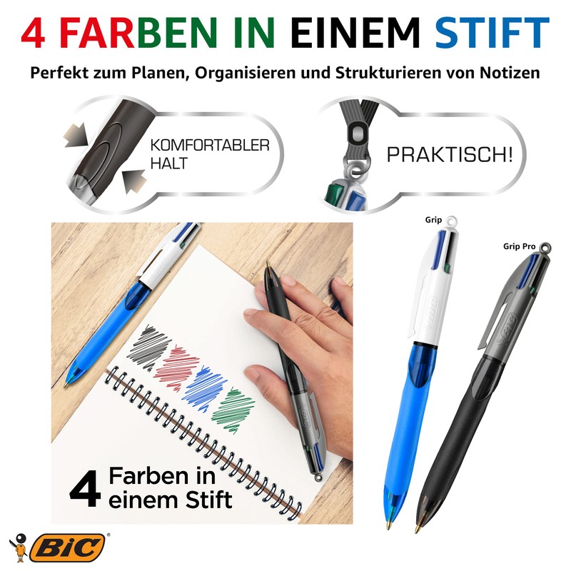 BIC 4 Colours Grip Pro Retractable Medium Point (1.0 mm)
