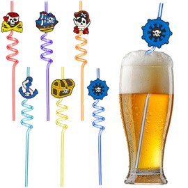 Pack of 18 Pirate Children's Birthday Party Decoration Reusable Drinking Bow Straws, Party Bags Children's Birthday Party