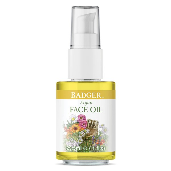 Badger Argan Face Oil, Certified Organic Moisturizing Facial Oil, Waterless Face Moisturizer, 1 oz Glass Bottle
