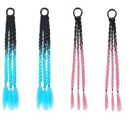 Pack of 4 Hair Strands for Clip-in Colour Gradient, 2 Colours Synthetic Hair for Braiding, Colourful Hair Strands, Women Hair Strands for Braiding, Hair Extension Braid with Elastic Band for Women