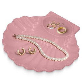 Seashell Jewelry Dish Trinket Tray for Women, Pink Ceramic Trinket Dish, Seashell Ring Holder, Cute Shell Jewelry Holder for Pink Coquette Room Decor, Mermaid Bathroom, or Coconut Girl Room Decor