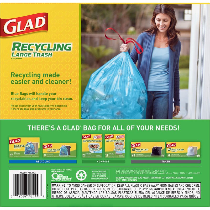 Glad Trash Bags, Large Drawstring Garbage Bags, 30 Gallon Blue
