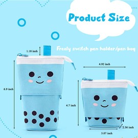 Cute Standing Pencil Case Pen Holder for Kids, Pop Up Stand UP Bubble Tea Pen Organizer Kawaii Stationary for Christmas Holiday New Year Office (Blue)