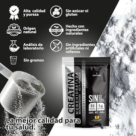 Creatina Monohidratada de Máxima Pureza en Polvo, Sin Sabor y Sin Azúcar - Pre Entreno Gym - Preworkout - Suplemento Alimenticio de Alto Rendimiento -