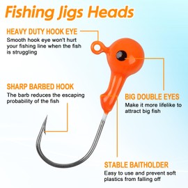 FUSIGO Fishing Jig Heads Hooks Kit Assorted Round Jig Head with 3D Eyes Painted Crappie Jig Heads Fishing Lures for Bass Walleye 3/8oz 1/4oz 1/8oz 1/16oz 1/32oz, 20pcs/40pcs